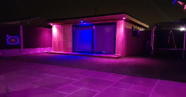 Philips Hue colour changing downlights on summerhouse